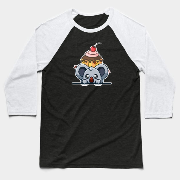 Koala and cupcake Baseball T-Shirt by Crazy Collective